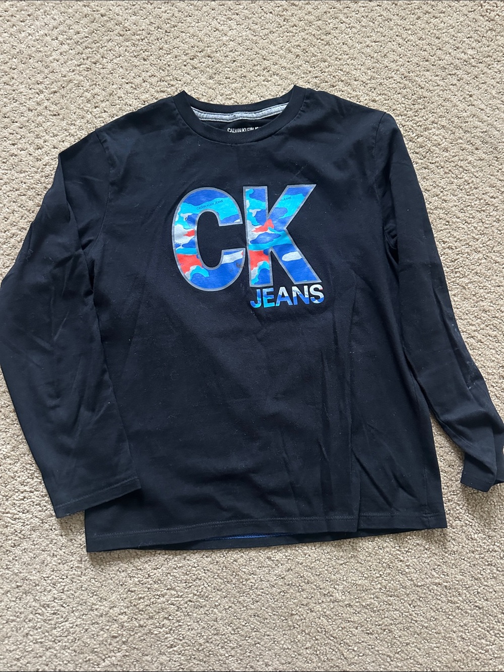 Calvin Klein Jeans Black Long Sleeve Tee with Blue & Red CK Logo